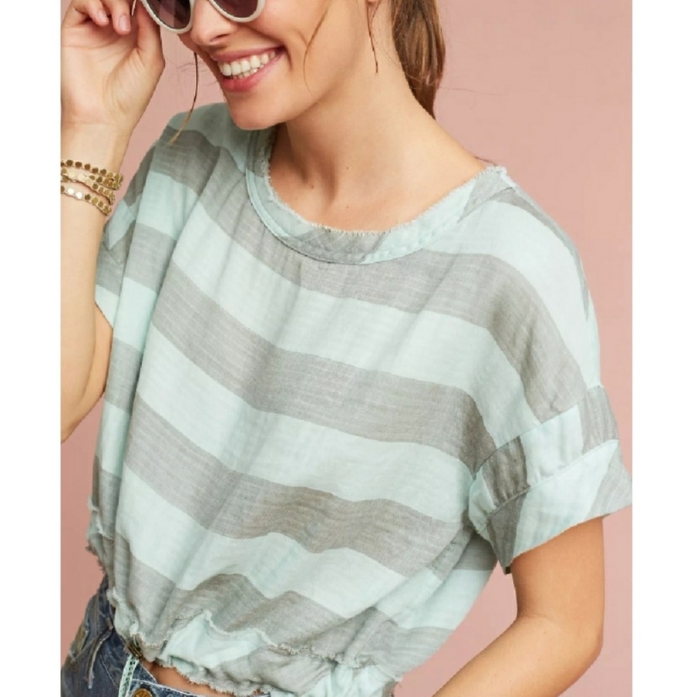 Anthropologie Striped Crop Top - Light Blue and Gray